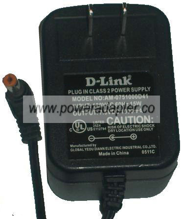 D-LINK AM-0751000D41 AC ADAPTER 7.5VDC 1A Used -( )- 2x5.5mm 100